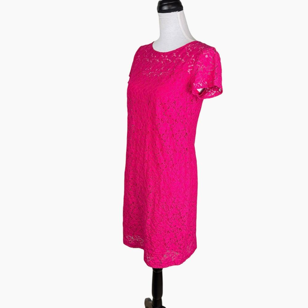 Donna Morgan Pink Eyelet Lace Short Sleeve Mini Knee Length Zip Up Sheath Dress - Picture 3 of 12